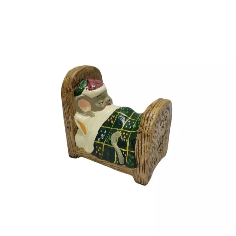 Ceramic Mouse in Bed Figurine